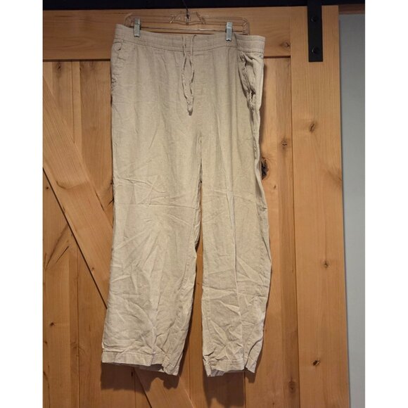 Old Navy Linen Blend Pants Tan High Rise Wide Leg Pull On Women Sz XL Drawstring - Picture 1 of 15